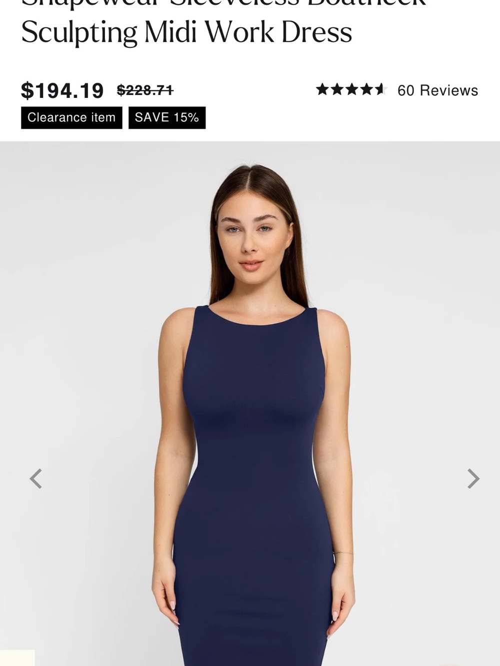 Sleeveless Boatneck Sculpting Midi Dress — Navy